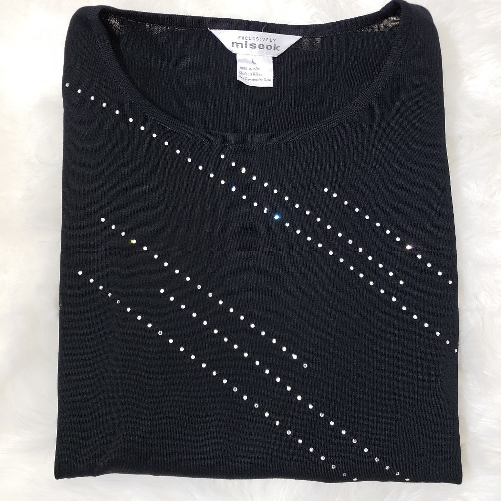 Misook Rhinestone Embellished Long Sleeve Blouse